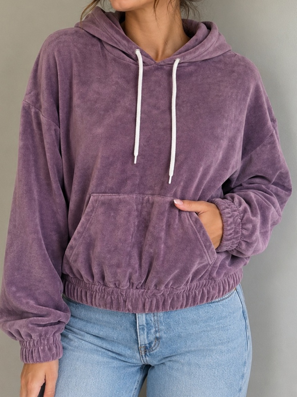 Relaxed Washed Purple Drawstring Hoodie